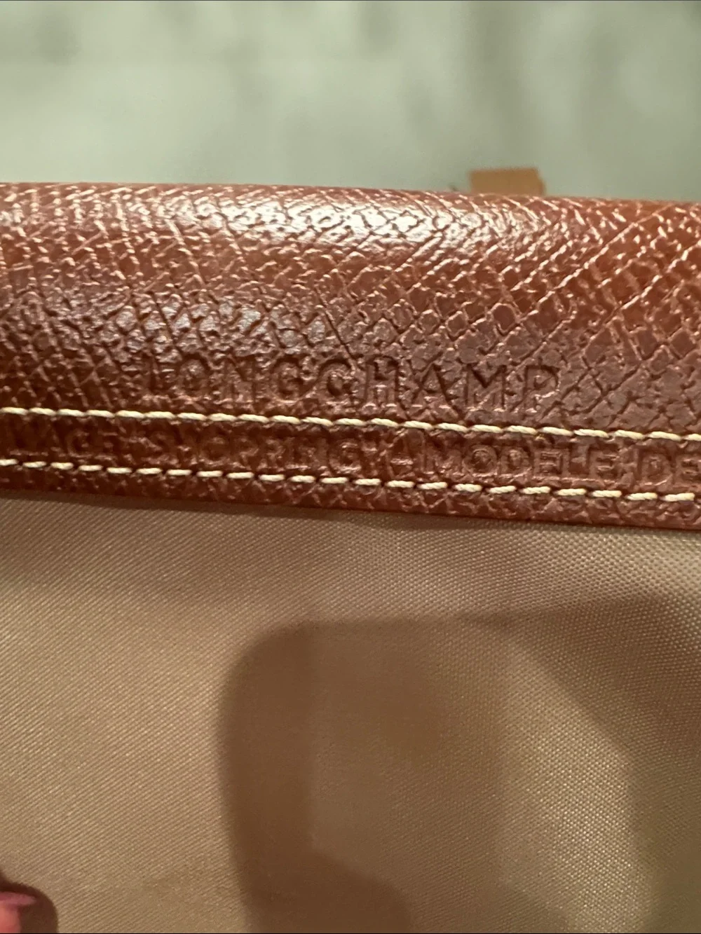 Longchamp Beige Nylon Shoulder Bag-tote 2-way bag with Brown Leather Trim - Picture 8 of 12